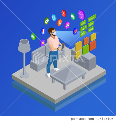 Augmented Reality Glases Symbols Isometric oster  26173106