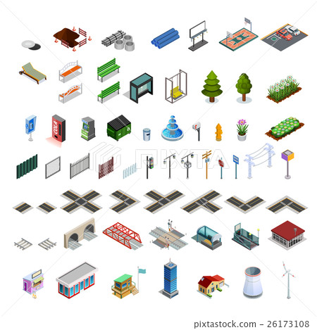 City Map Constructor Isometric Elements Collection - Stock Illustration ...
