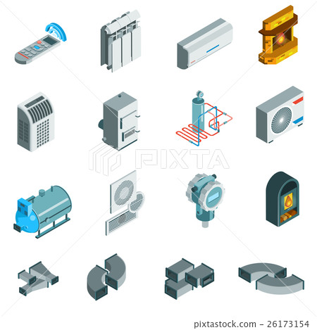 Heating Cooling System Isometric Icons Set 26173154