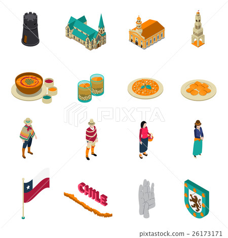 Chile Touristic Attractions Isometric Icons Set 26173171