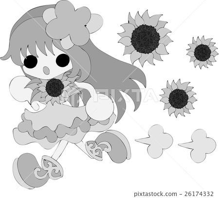 Illustration of cute girls and sunflowers Illustration of cute girls and sunflowers 26174332