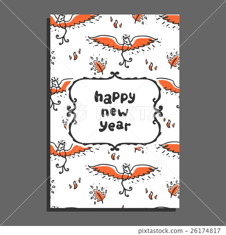 Happy new year greeting card with phoenix and Happy new year greeting card with phoenix and 26174817