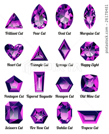 Set of realistic amethysts with complex cuts 26178481