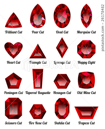 Set of realistic red rubies with complex cuts 26178482