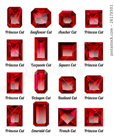 Set of red rubies with rectangle cuts 26178501