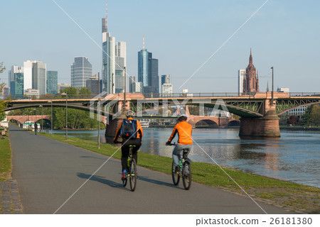 Frankfurt am main with people bicycling, Germany. 26181380