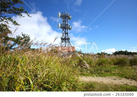Rokko mountain highest peak 931 m (cold triangle) spread autumn breeze Susuki group and radio tower Rokko mountain highest peak 931 m (cold triangle) spread autumn breeze Susuki group and radio tower 26183080