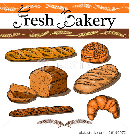 Bread, seamless pattern with bakery products 26190072
