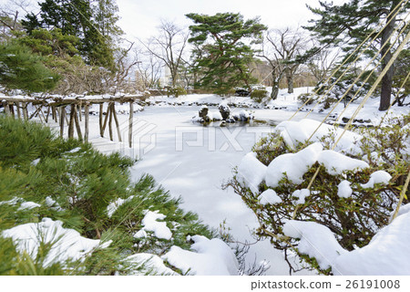 Akita's snowy landscape with a taste Chiaki Park Hu Feike goddess Japanese garden 26191008