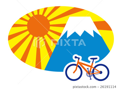 Cycling seeking light from Mt. Fuji MTB - Stock Illustration 