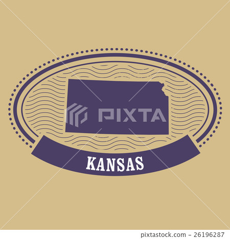 Kansas map silhouette - oval stamp of state Kansas map silhouette - oval stamp of state 26196287