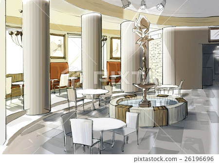 Cafe interior with a fountain 26196696