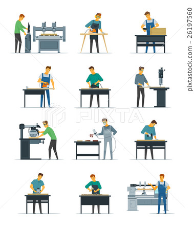 Woodworking Carpenter Service  Flat Icons 26197560