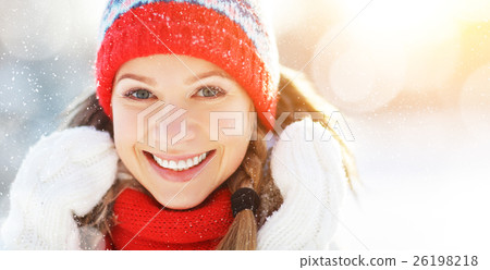 happy young woman in winter for a walk happy young woman in winter for a walk 26198218