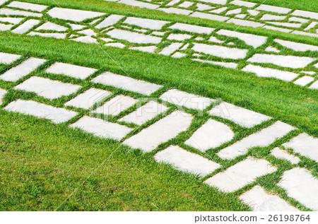 beautiful grass lawn with stones 26198764