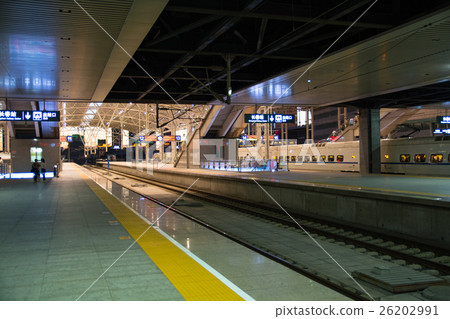 Rail station, arrival platform in the chinese town 26202991