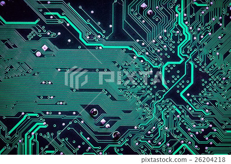 Detail of printed circuit board, old motherboard Detail of printed circuit board, old motherboard 26204218