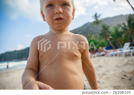 Portrait of little toddler on a beach 26206105
