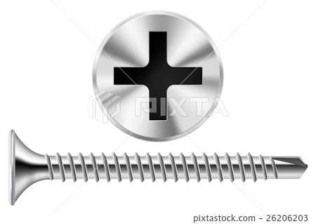 Screw and Screw head. Chrome screw for metal. 26206203