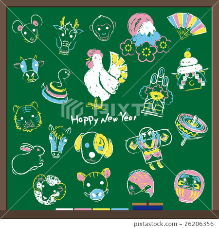 Illustration of Japanese New Year drawn in chalk 26206356