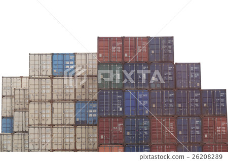 Cargo containers stacked in warehouse isolated on white background. 26208289