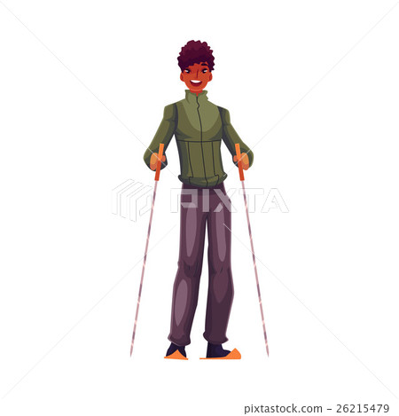 Young black man with ski and poles Young black man with ski and poles 26215479