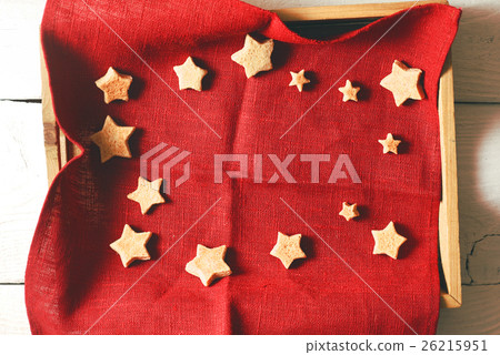 Christmas cookies on the red napkin in the tray   26215951