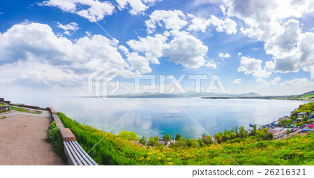 lake and magnificent cloudy sky lake and magnificent cloudy sky 26216321