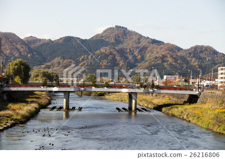 Ohira mountain of autumnal leaves in Daisen city, Akita Prefecture, Maruko river · Maruko bridge 26216806