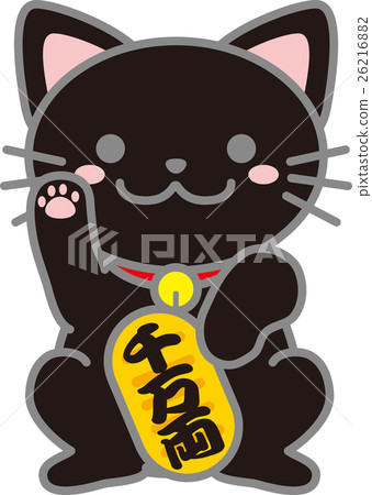 招財貓_黑貓招財貓_黑色招財貓_護身符招財貓_貓插畫 26216882
