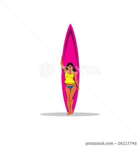 Surfer girl with surfboard. Vector Illustration. Surfer girl with surfboard. Vector Illustration. 26217748
