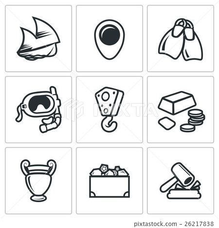 Treasure hunt icons set. Vector Illustration. Treasure hunt icons set. Vector Illustration. 26217838