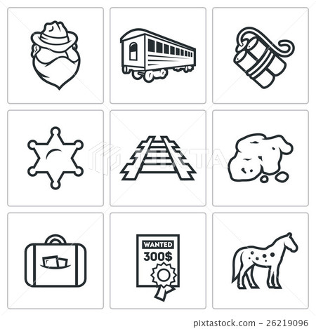 Train robbery icons set. Vector Illustration. 26219096