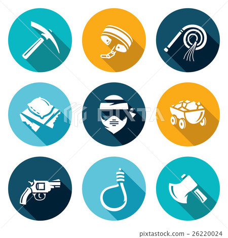 Quarry and slavery icons set. Vector Illustration. 26220024