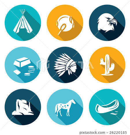 Indians Wild West icons set. Vector Illustration. Indians Wild West icons set. Vector Illustration. 26220185