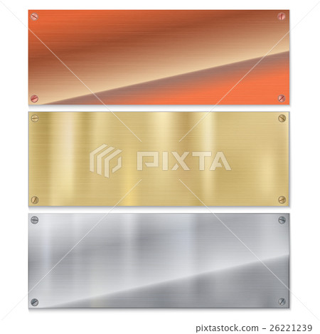 Shiny brushed metal plate banners on white 26221239