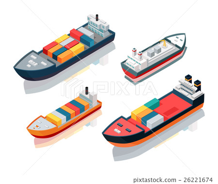 Set of Seagoing Cargo Ships Feeder Vessels. Vector Set of Seagoing Cargo Ships Feeder Vessels. Vector 26221674