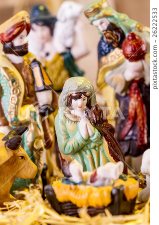 nativity scene with hand-colored figures nativity scene with hand-colored figures 26222533