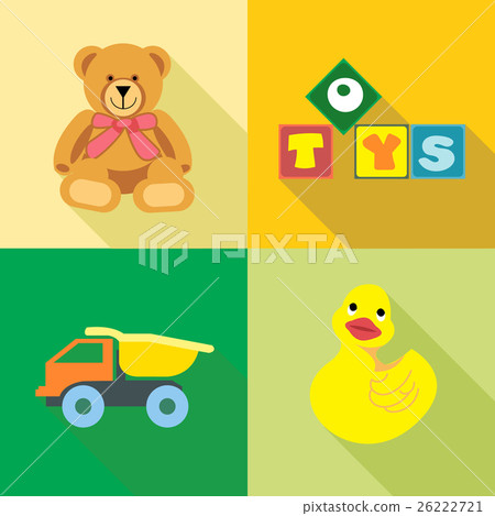 Kids toys icons set, in outlines. 26222721