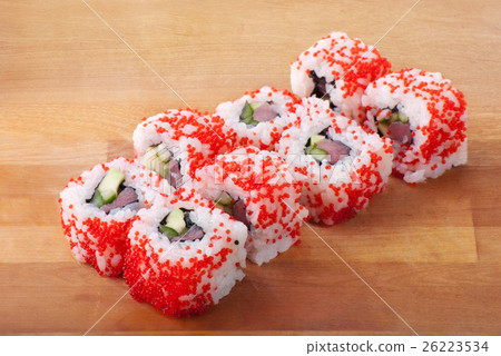 california sushi rolls on wooden plate california sushi rolls on wooden plate 26223534