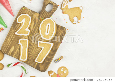 Ingredients for cookies in form of new 2017 year  26223937