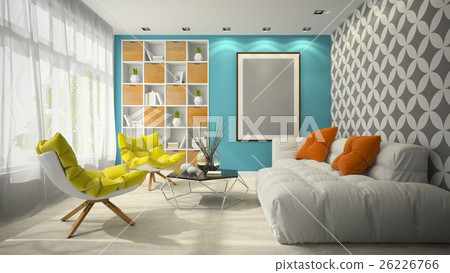 Interior of modern design room 3D illustration Interior of modern design room 3D illustration 26226766
