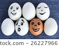Funny eggs with faces, one red, another surprised 26227966