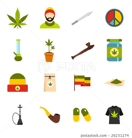 Rastafarian icons set, flat style 26231274