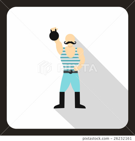 Strong man with kettlebell icon, flat style Strong man with kettlebell icon, flat style 26232161