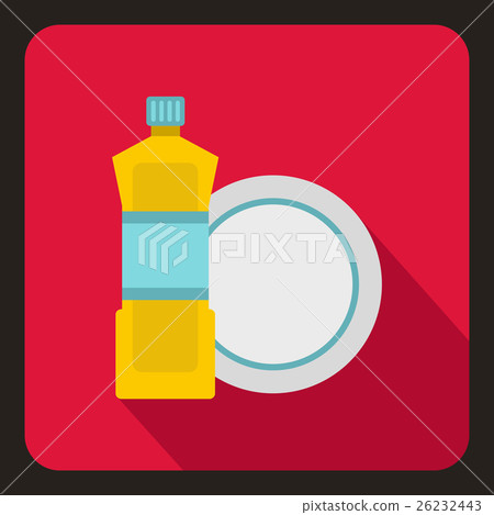 Bottle of dish soap and clean dish icon flat style 26232443