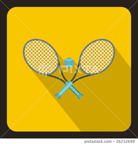 Tennis racket and ball icon, flat style - Stock Illustration [26232699 ...