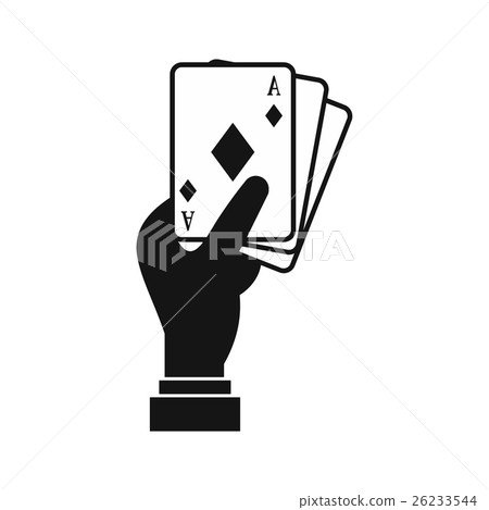 Hand holding playing cards icon, simple style 26233544