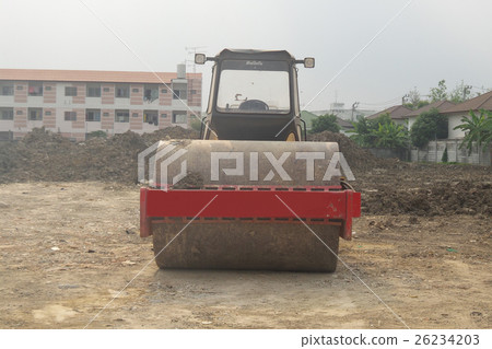 Yellow Steamroller front view Yellow Steamroller front view 26234203