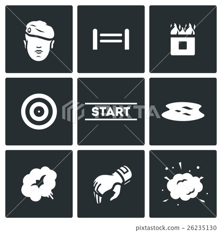 Vector Set of Military Training Camp Icons.  26235130